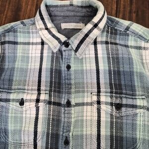 Outerknown Men's Green and Blue Plaid Shirt Mens Size XL